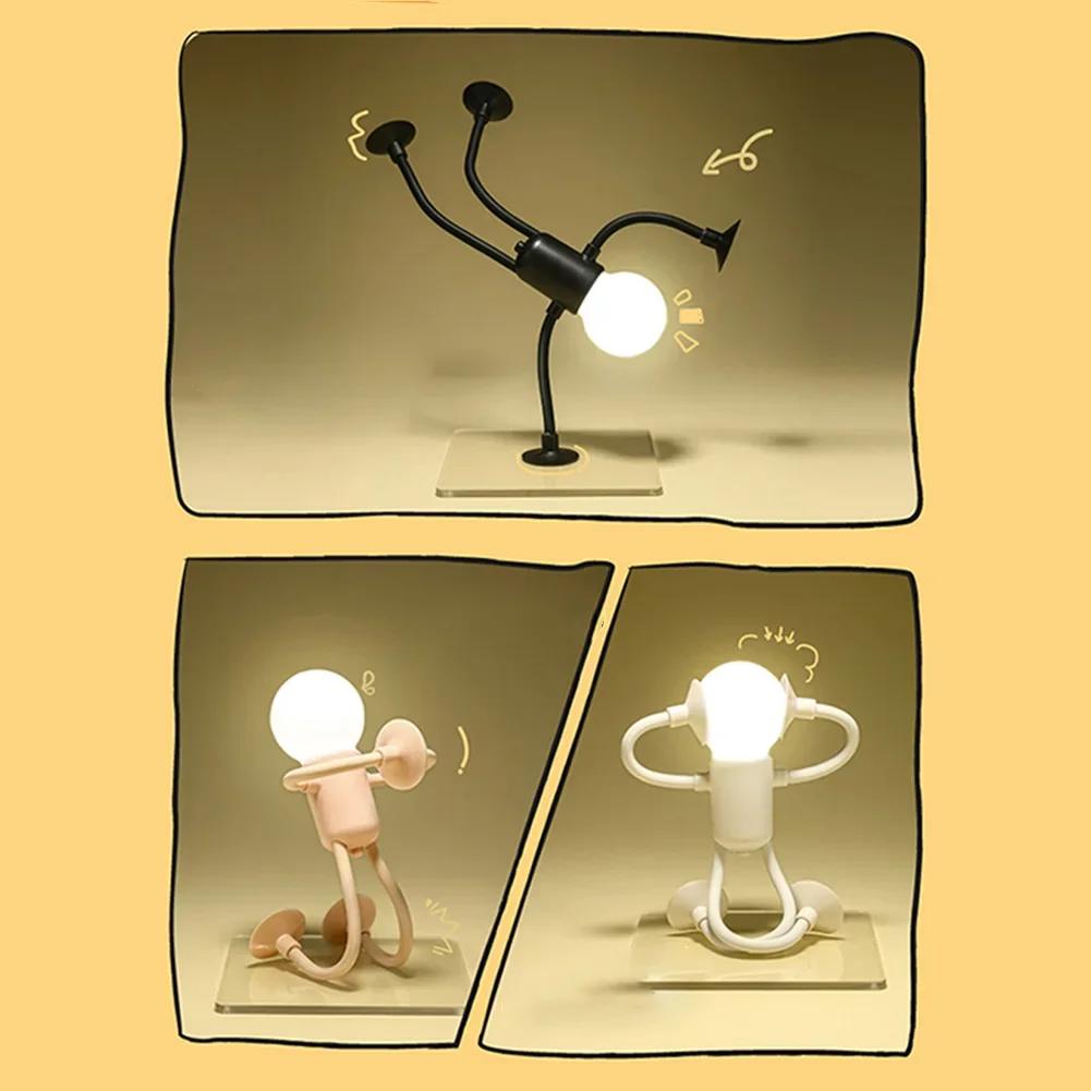 Cute Creative Cartoon Sportsman Night Light Mini Portable Bulb Suction Cup Lights Bendable Desk Lamp for Tabletop Shelves Decor