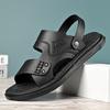 Fashion Solid Color Leather Sandals for Men 2025 Summer New Designer Anti-slip Soft Sole Beach Shoes Male Outwear Dual-use Slipper Shoes