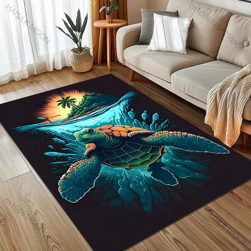 1 ks barevný koberec s potiskem želvy v oceánu pro obývací pokoj, ložnici, pohovku, rohožku, domácí dekoraci, zónový koberec, protiskluzová podložka na podlahu