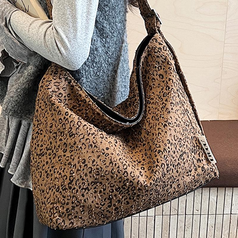 Leopard Print Bag Women's Large-capacity Winter New Fashion Canvas Shoulder Shopping Bag Class Commuter Bag