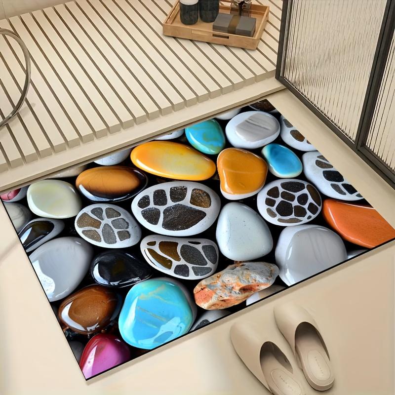 3D Pebble Stone Doormat - Realistic River Rock Floor Mat, Bathroom Entry Rug, Non-Slip, Multiple Sizes