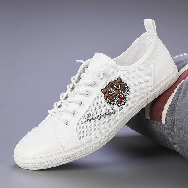 Výprodej Plátěné Pánské Boty Vyšívané Boty s Tygrem Pánské Ležérní Mokasíny Klasické Černé Bílé Nazouvací Obuv Pánské Značkové Tenisky