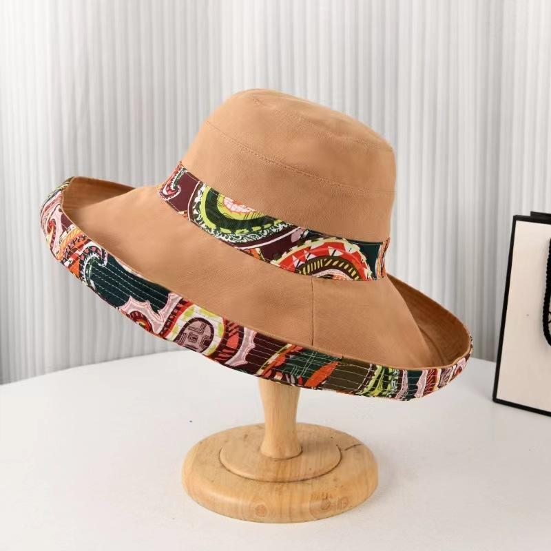 Women's Bucket Hat Spring Summer Hats For Women Ethnic Style Fisherman Cap Large Brim Sunshade Foldable Korean Casual Travel New
