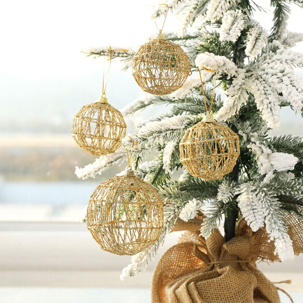 3/6pcs Delicate Christmas Iron Wire Ball Gold Christmas Tree Decoration Pendant Hollow Ball  Office