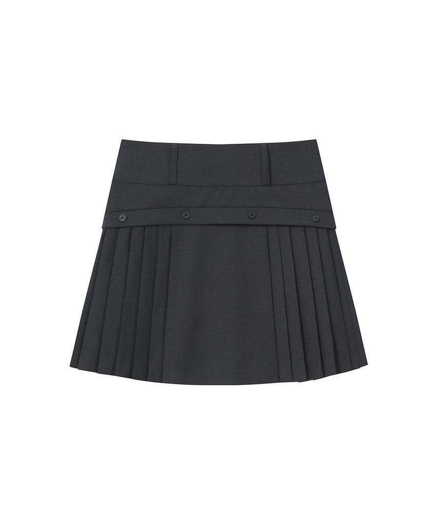Miseki Seoul Side Pleats Line Midi Skirt Charcoal