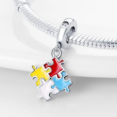 Creative Puzzle Color Series Charm White Copper Plated 9 Silver Diy Bracelet Necklace