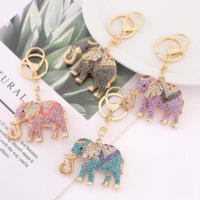Korean Style Rhinestone Elephant Keychain - Metal Car Accessory & Creative Christmas Gift