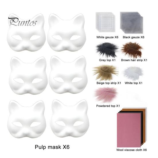 DIY Therian Masque Kit Cat Fox Dyreansiktspute med pels Halloween Rollespill rekvisita for Masquerade Carnival Cosplay Party Supplies