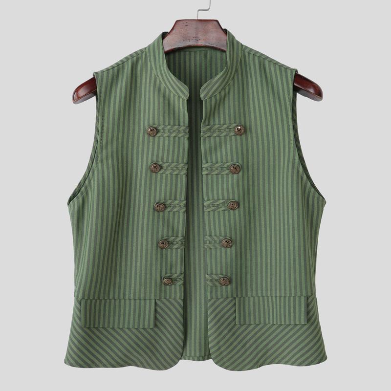 Striped Summer Incerun Men Sleeveless Open Front Casual Tank Tops Waistcoat Vests
