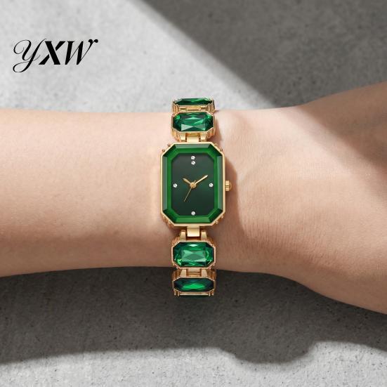 Date Night Uhr für Damen Armband Quarz Funkelnder Strass Rechteckiges Zifferblatt Faux Diamant Armbanduhr Elegante Schmuck Uhr