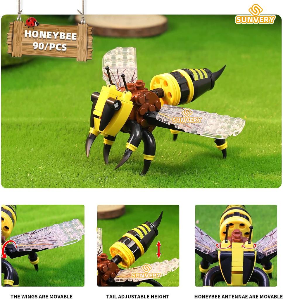Insect and Bug Building Blocks Toys Beetle Mantis Bee Snail Block Insects Set for Children's Brain Game Puzzle Toy Animals Gift