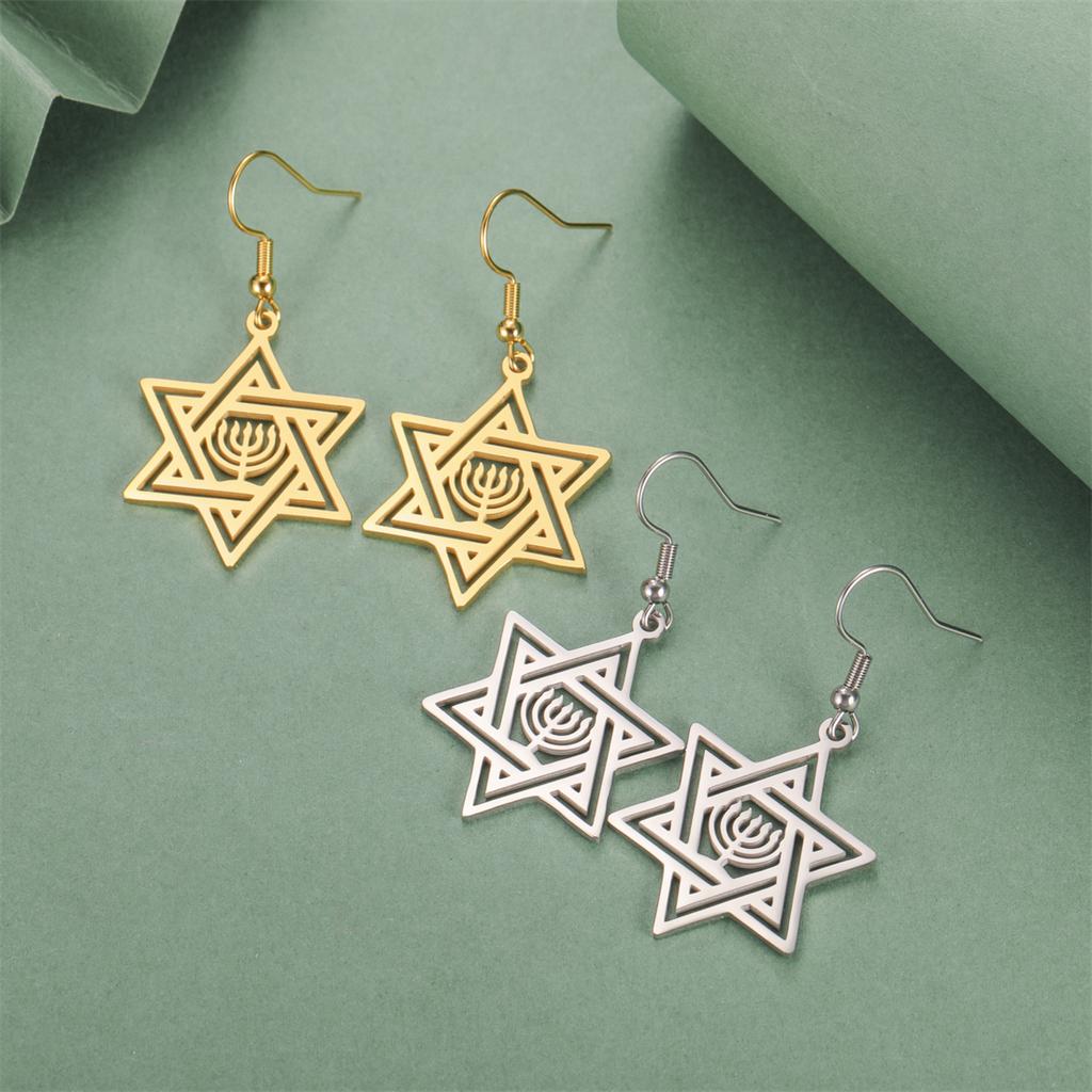  Star of Solomon Hexagram Drop Earrings for Women Stainless Steel Jewish Menorah Symbol Earrings Hanukkah Jewelry Gift
