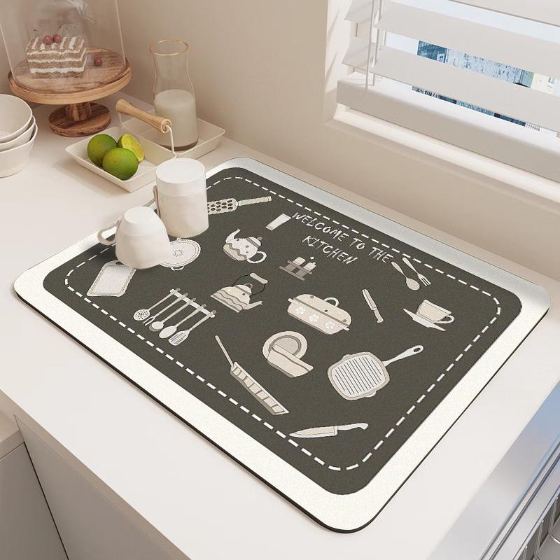 Kitchenware Printed Drain Mat Household Living Room Coffee Dining Table Wipeable Anti-scalding Insulation Pad Desktop Decor