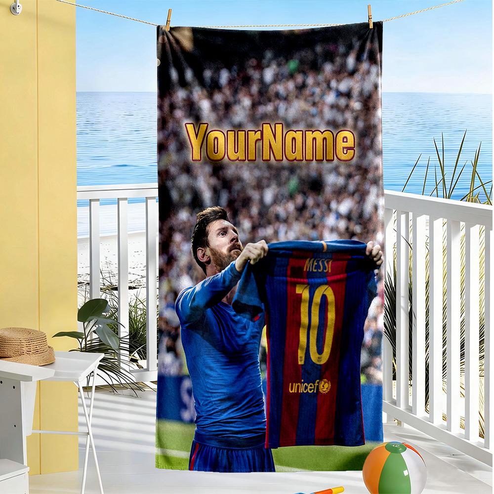 Messi Personalized Text Beach Towel Super Soft Microfiber Quickdry Fabric Portable for SwimmingBeachCamping Travel Beach AccessoriesGym