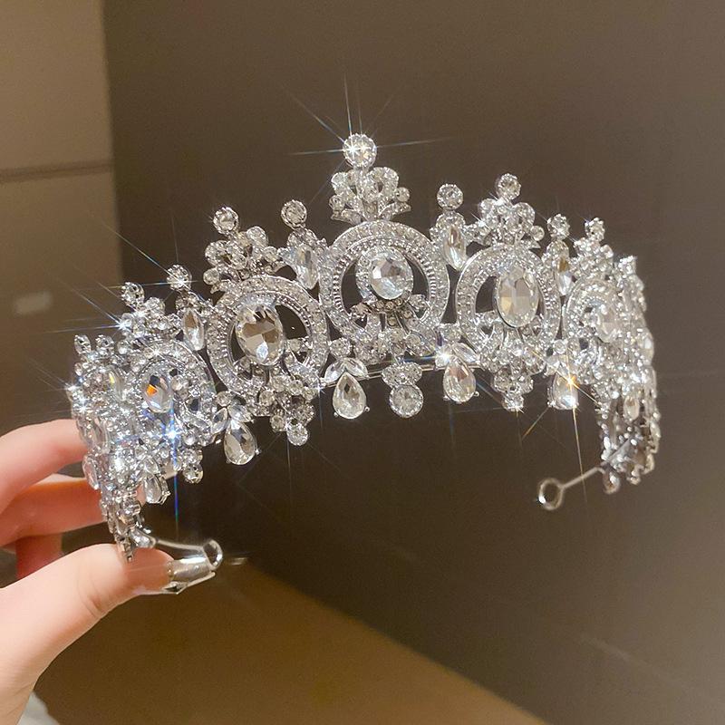 Super flash full diamond princess queen crown headband bride wedding banquet crown light luxury high-end temperament hair accessories woman