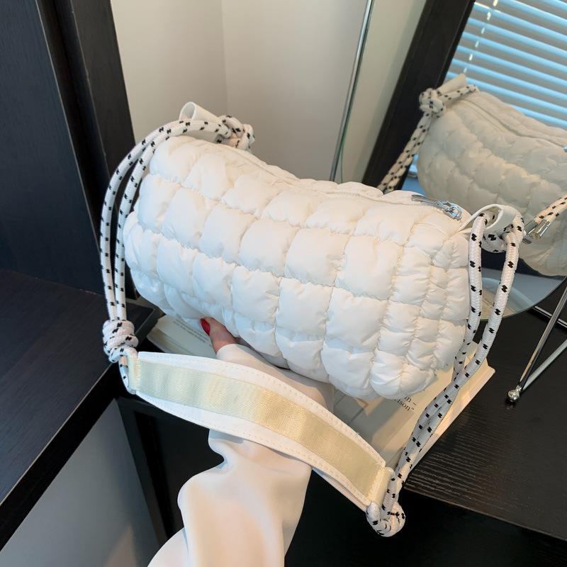 Summer Cloud Small Bag Women's New Diamond Shoulder Cylinder Pillow Bag Niche Versatile Pleated Messenger Bag