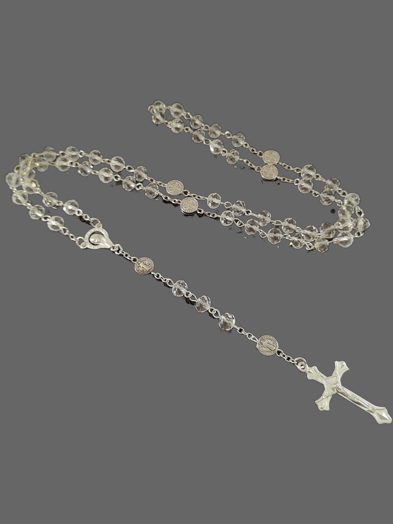 Hot selling pink crystal cross prayer bead pendant necklace and bracelets jewellry set for Christian