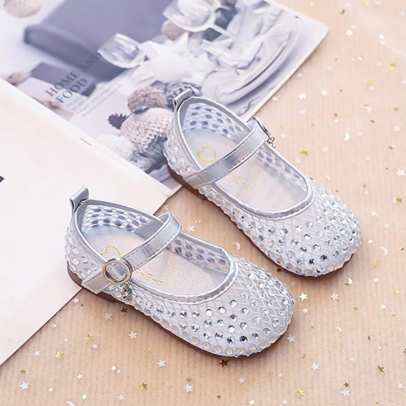 Girls Rhinestone Sandals New Spring Summer Soft Sole Princess Shoes Kids Pearl Hollow Trendy Shoes for Little Girls