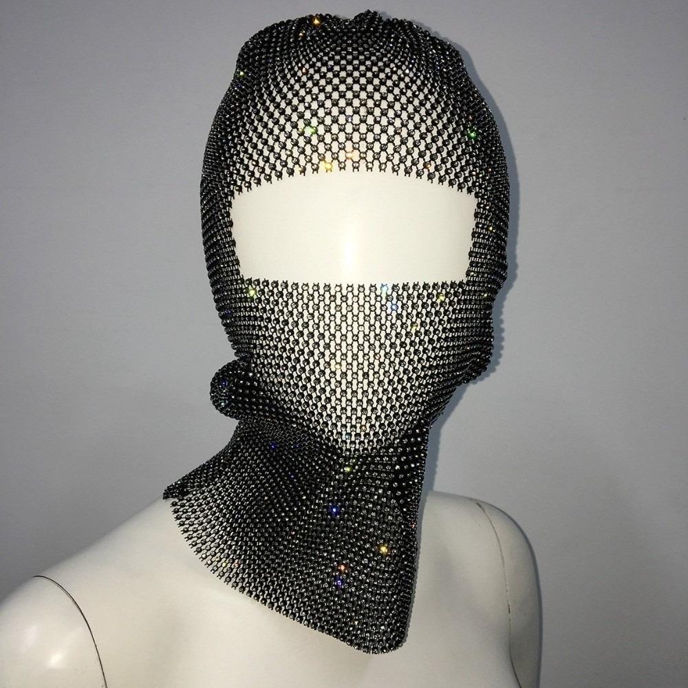 Zircon Rhinestone Head Mask Mesh Mask Turban Hat Elegant Fishnet Headhood Carnival