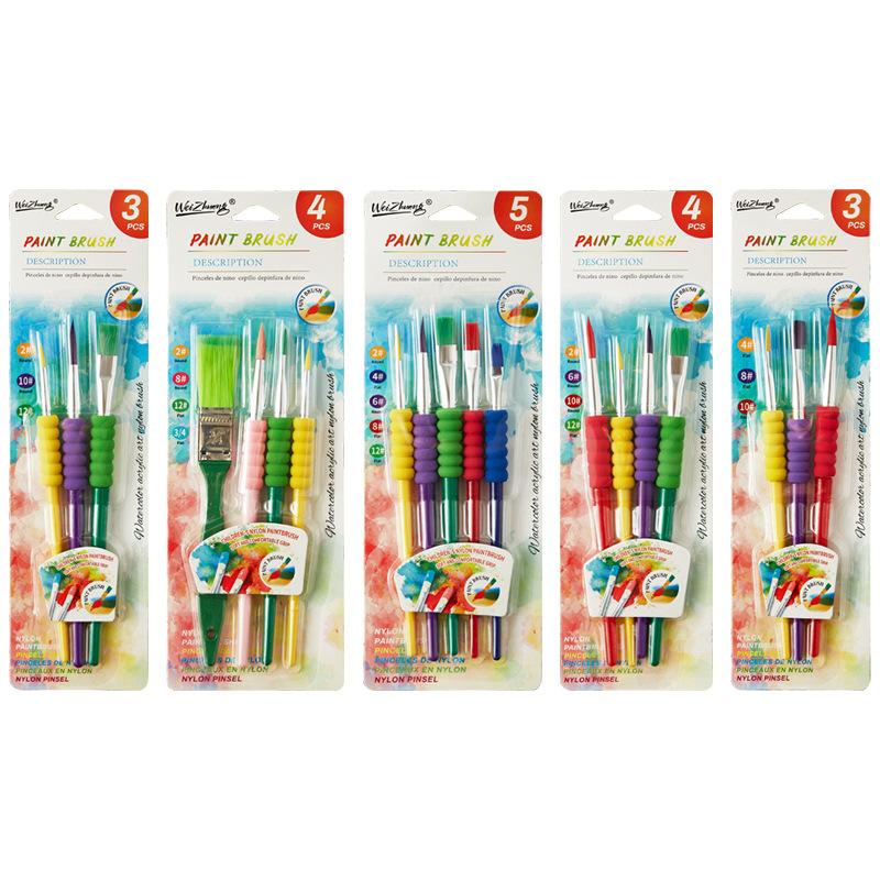 Children's Graffiti Colored Plastic Short Rod Brush Beginner Watercolor Acrylic Art Painting Gouache Brush Painting Material