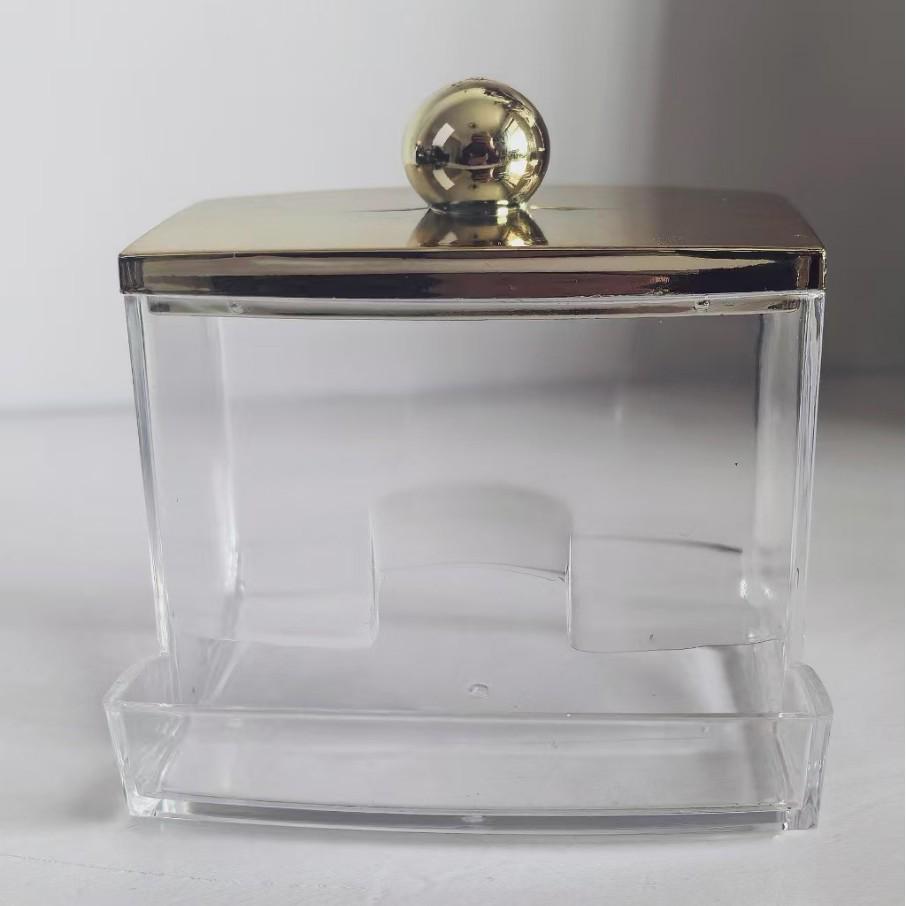 Suport transparent pentru bețișoare de bumbac cu model de diamant - capac din bambus, cutie rotundă portabilă pentru depozitarea cosmeticelor