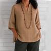 New Summer Women's Casual Loose Linen Cotton Shirt, V Neck Three Quarter Sleeve Blouse for European American, Fit Daily Wear