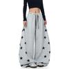 Korean retro contrasting color star printing scimitar sweatpants women's spring and autumn new jazz dance loose wide-leg long pants tide