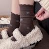 Winter Thick and Warm Soft Velvet Coffee-blue Heart-shaped Floral Striped Mid-calf Socks, Versatile Pile Socks for Women