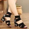 Fashion Elegant Fashion Women Ankle Wrap Sandals Women Summer Platform Shoes Mid Heel Sandals High Heels Open Toe Square Heeled Sandals