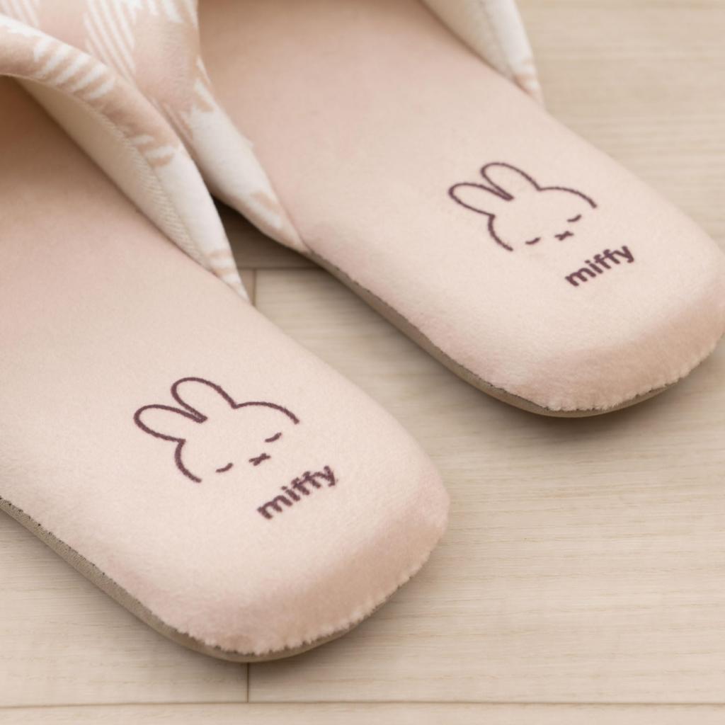 Senko Miffy Check Line One Size Fits Character 66988 Slippers, All, Beige, Design, Washable,