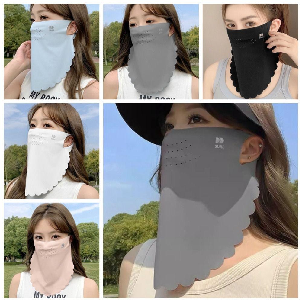 Solid Color Sunscreen Mask Summer Face Scarves Sunscreen Face Scarf Elastic Ice Silk Mask  Golf