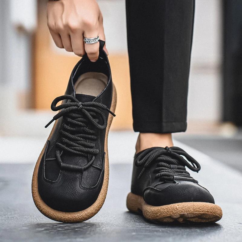 Men's Casual Shoes Comfortable Retro Men's Leather Casual Shoes Men's Fashion Retro Flat Boots for Men Shoes