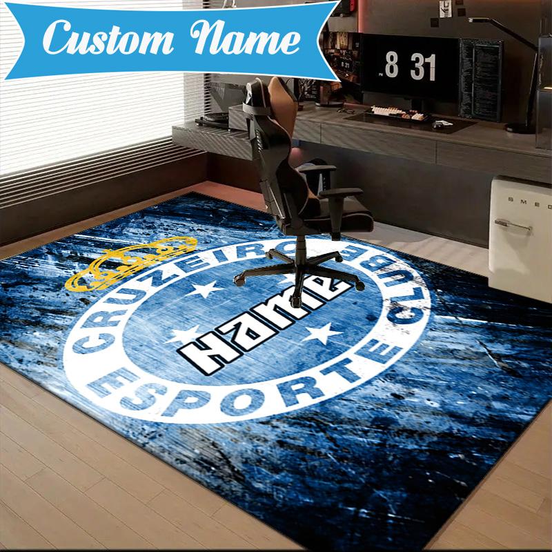 Custom Name Cruzeiro FC Crest Rug Game Carpet, Floor Mat for Bedroom Living Room Entryway Rug, Home Decor Idea Gift for Christmas Birthday