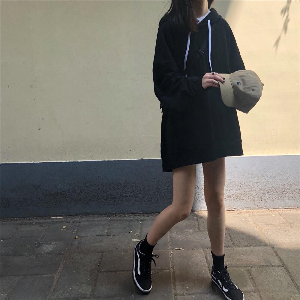 2025 Autumn Women's Korean Style Thin Long Sleeve Hoodie - Solid Color, Versatile, Mid-Length, Loose Fit.