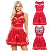 Mini Vestito da Club Lucido in Ecopelle PU da Donna Senza Schiena Davanti Svuotato Reggiseno Push-up Inserti in Rete Orlo Pieghettato per Bar Serate Fuori