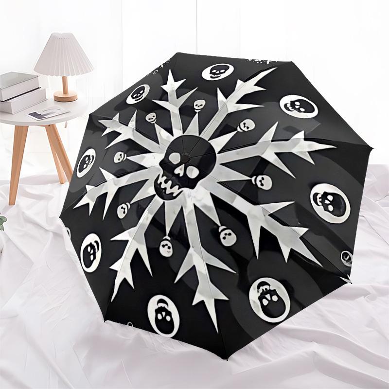 1pc Skull Snowflake Design Automatic Open/Close Umbrella - Compact Travel Umbrella, Gift for Birthdayyy251208181