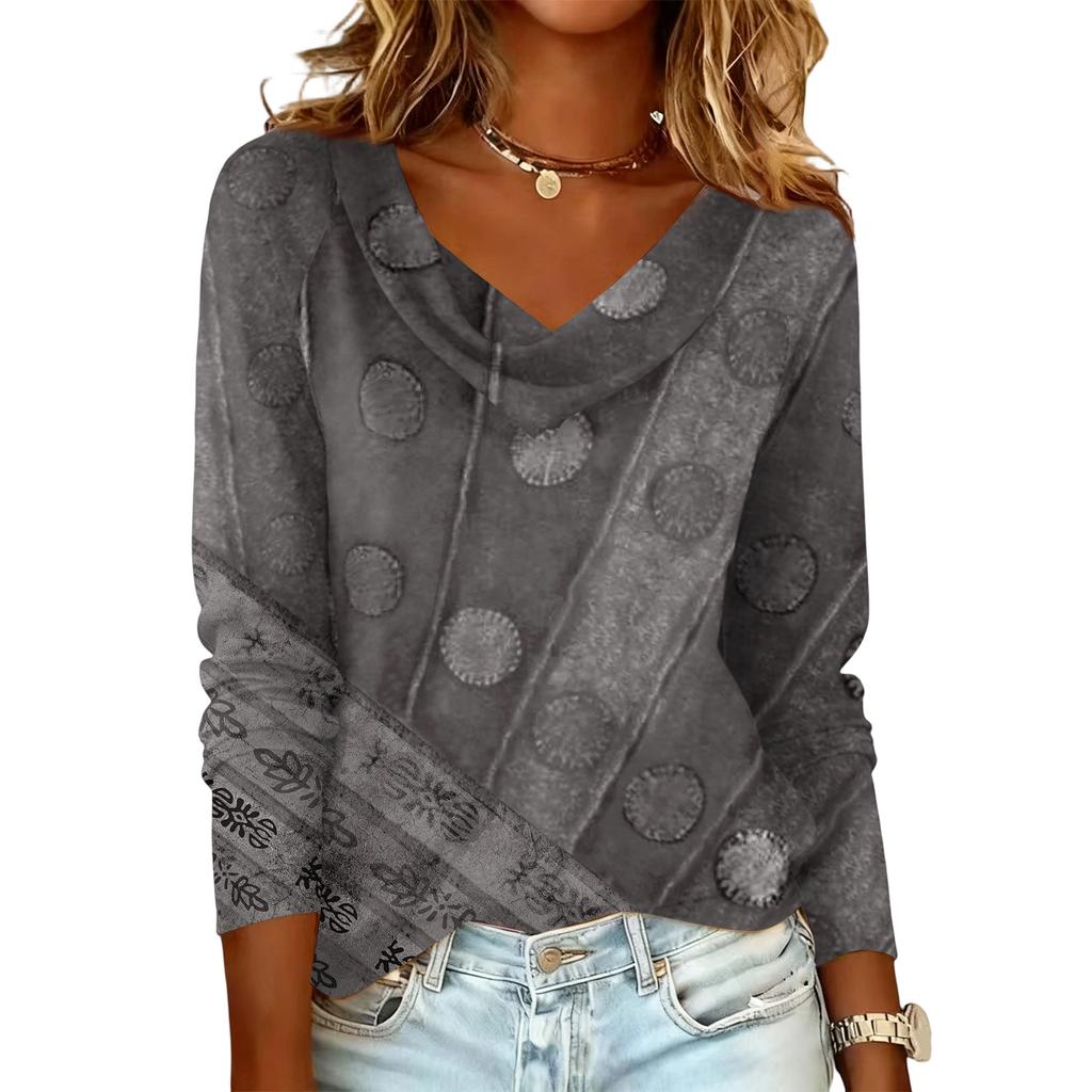 Ladies' Floral Printed Casual And Fashionable Long Sleeved Pullover Top