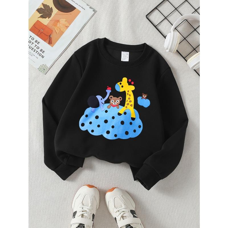 European sizes Kids' Crewneck Sweatshirt Cute Animals On Cloud Pattern , Sportswear And Casual Wear, Soft And Comfortable, Children's Clothing