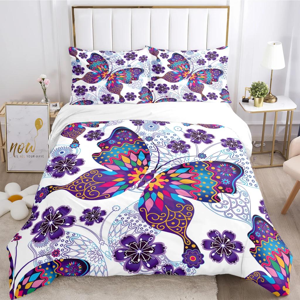 Cartoon Butterfly HD Print Polyester Bedding Sets Girl Kids or Adults for Beds Quilt Cover Pillowcase King Size  Bedding Set