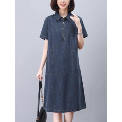 2025 Summer New Loose Large Size Intellectual Medium and Long POLO Collar Shows Thin Temperament Foreign Denim Dress Women
