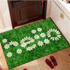Welcome Floral Doormat Green Grass Pattern Entrance Mat Non-Slip Washable Outdoor Rug for Home Front Door Garden Decor