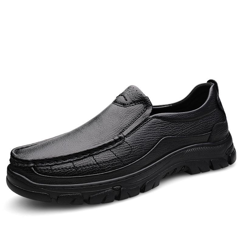 

First layer cowhide dad shoes platform British style men s leather shoes Korean version one-pedal driving shoes autumn men s shoes 45 чёрный