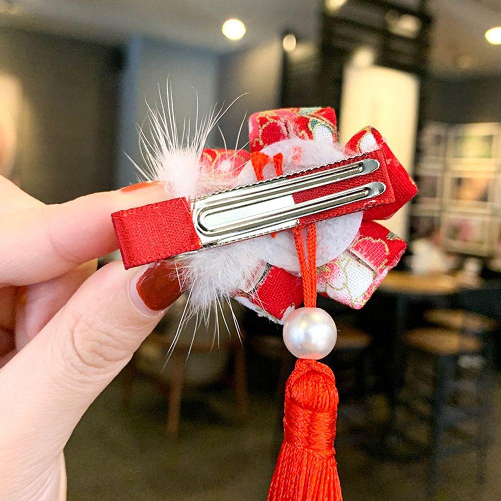 Bowknot Tassel Hairball New Year Hair Accessories Children's Headwear Plush Hair Rope Duckbill Clip