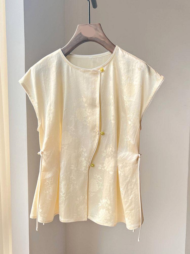 

2024 Женский шикарный топ без рукавов в китайском стиле с застежкой-лягушкой M жёлтый