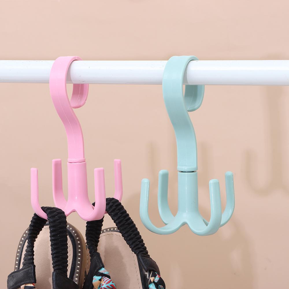 Shelf Storage Storage Hook Tie Holder 4 Hook Multifunction Rotating Four-claw Hook Plastic Hanger
