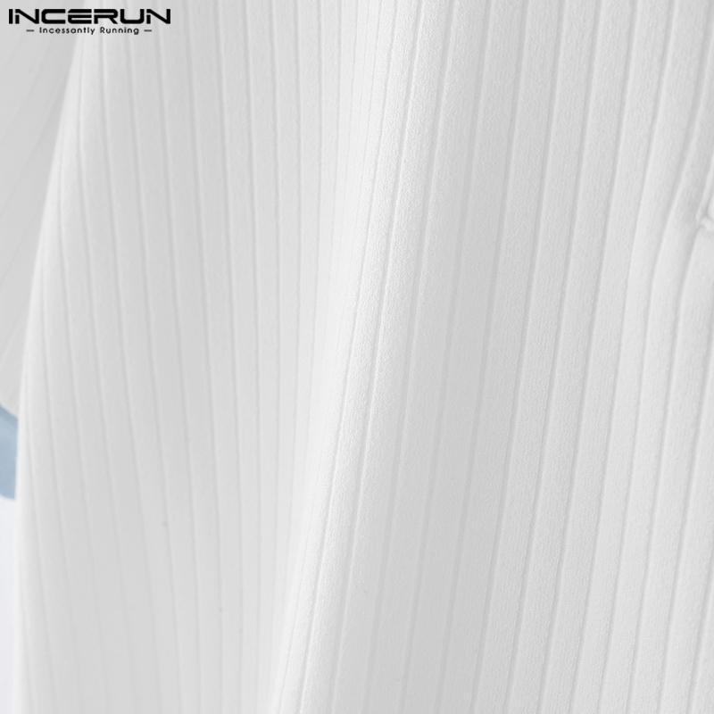INCERUN Men Lapel Short Sleeve Stitching Casual Office T-shirts Rib Tops