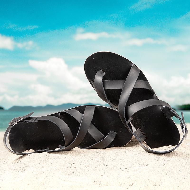 Fashion New Fashion Brand Men's Sandals Summer Leather Sandals Outdoor Man Beach Shoes Rome Flats Hot Sale All-match Men Casual Shoes