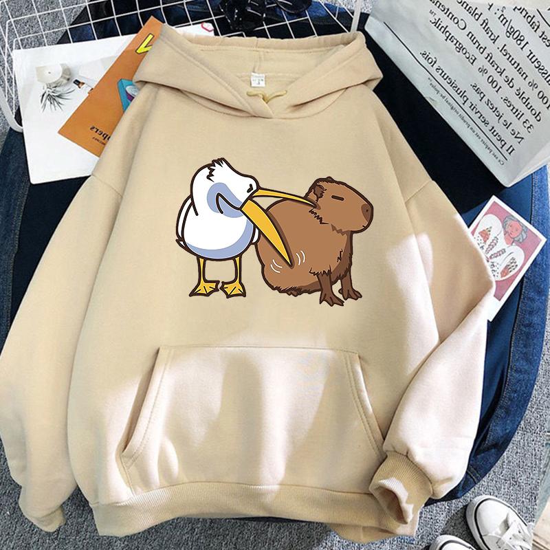 

Kawaii толстовки с капибарой для женщин/мужчин, повседневные толстовки с длинными рукавами, модные пуловеры больших размеров для девочек, одежда с короткими рукавами с героями мультфильмов