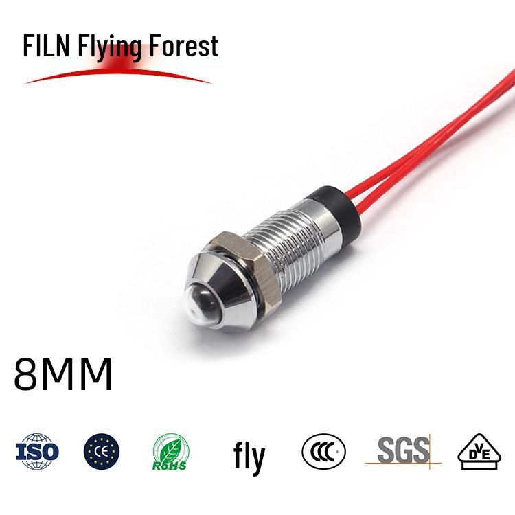 8mm LED Indicator Light, 12V/220V, Waterproof Metal with Wire (FL1M-8SW-2)