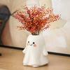 Ghost Shape Vase with Smile Face Pattern Ceramic Flower Planter Pot Nursery Room Bedroom Home White Decor